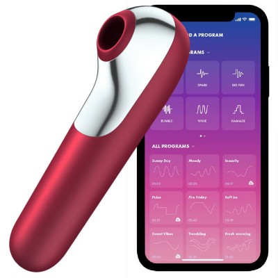 SATISFYER DUAL LOVE VIBRATOR AND SUCTIONER WITH PULSED AIR RED