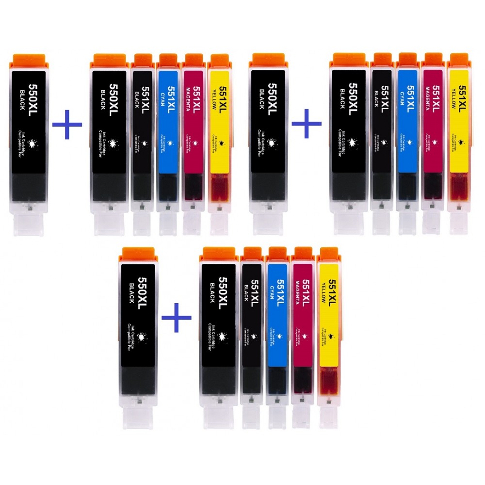 Συμβατά μελάνια 3set+3 μαύρα PGI550XL / CLI551XL PGI-550XL / CLI-551XL 18τεμ.