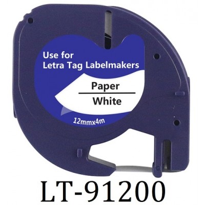 Συμβατή Ταινία Dymo LetraTag 91200 (paper Black on White S0721510) 12mmx4m