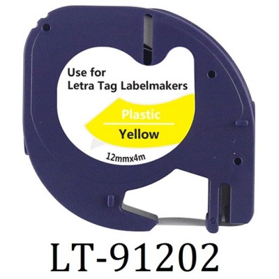 Συμβατή Ταινία Dymo LetraTag 91202 (plastic Black on Yellow S0721620) 12mmx4m