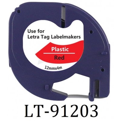 Συμβατή Ταινία Dymo LetraTag 91203 (plastic Black on Red S0721630  ) 12mmx4m