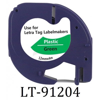 Συμβατή Ταινία Dymo LetraTag 91204 (plastic Black on Green S0721640) 12mmx4m