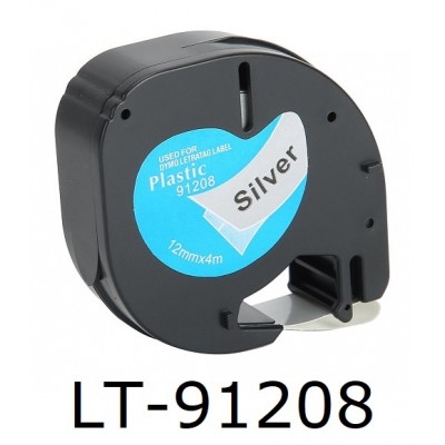 Συμβατή Ταινία Dymo LetraTag 91208  (plastic Black on Silver S0721730) 12mmx4m