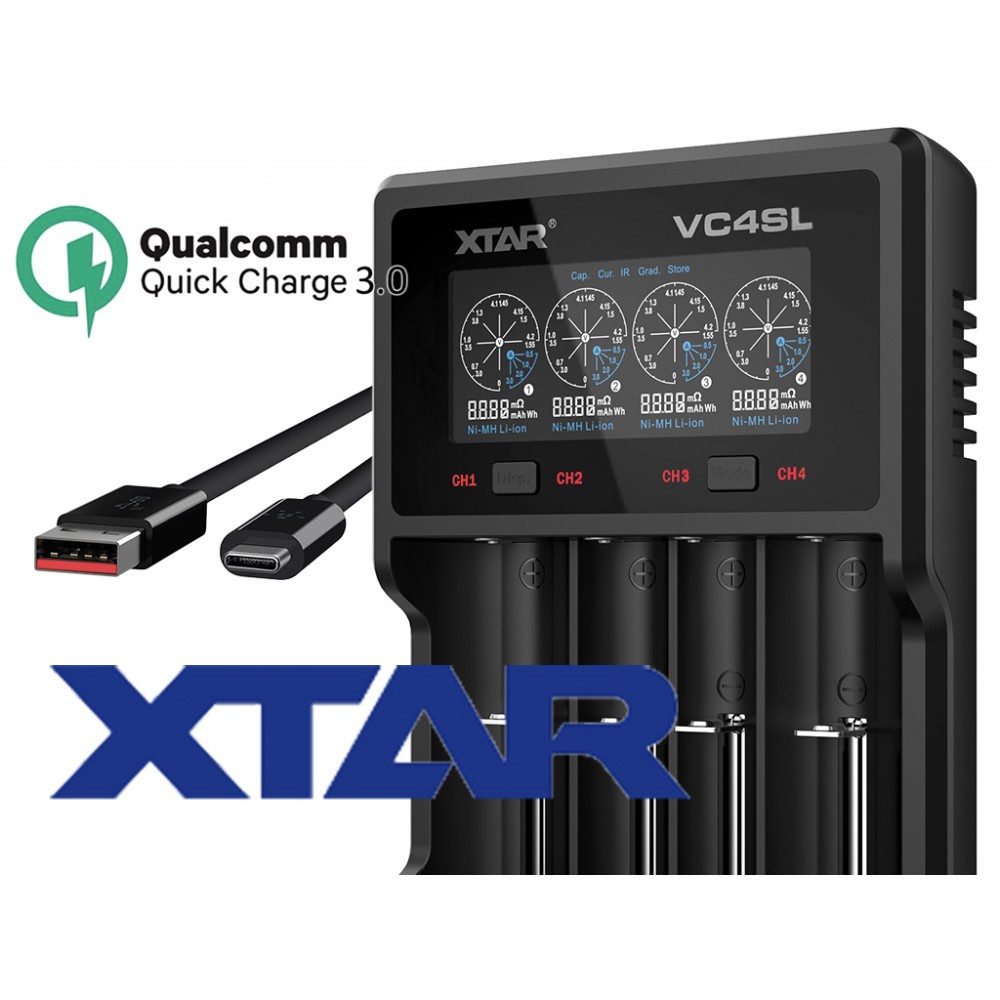 Xtar VC4SL QC3.0 - Charger for Li-Ion 3.6V - 3.7V and NIMH 1.2V batteries