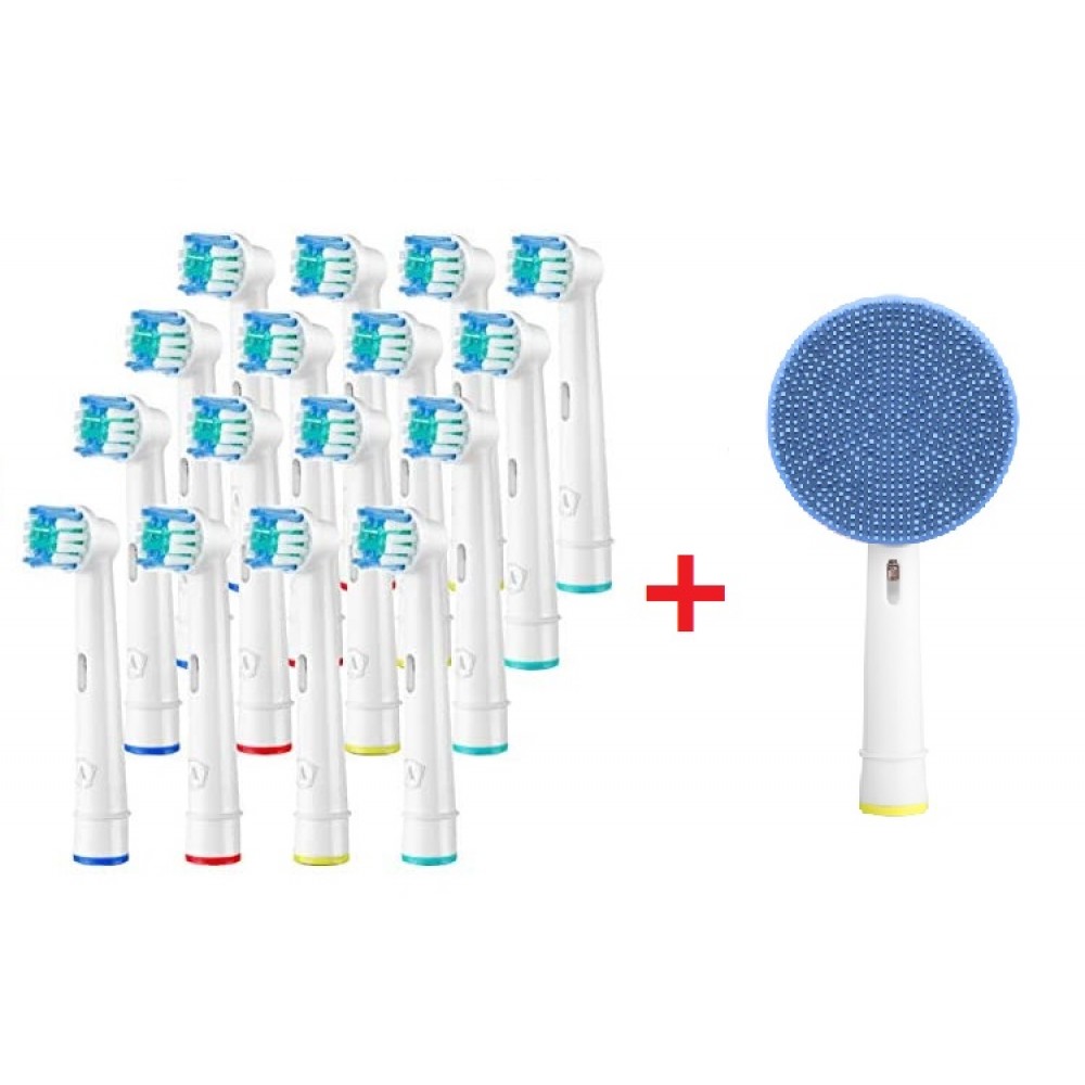 Συμβατά ανταλλακτικά για Oral B 16τεμ μαζί με Βουρτσάκι Καθαρισμού Προσώπου (Μπλέ)