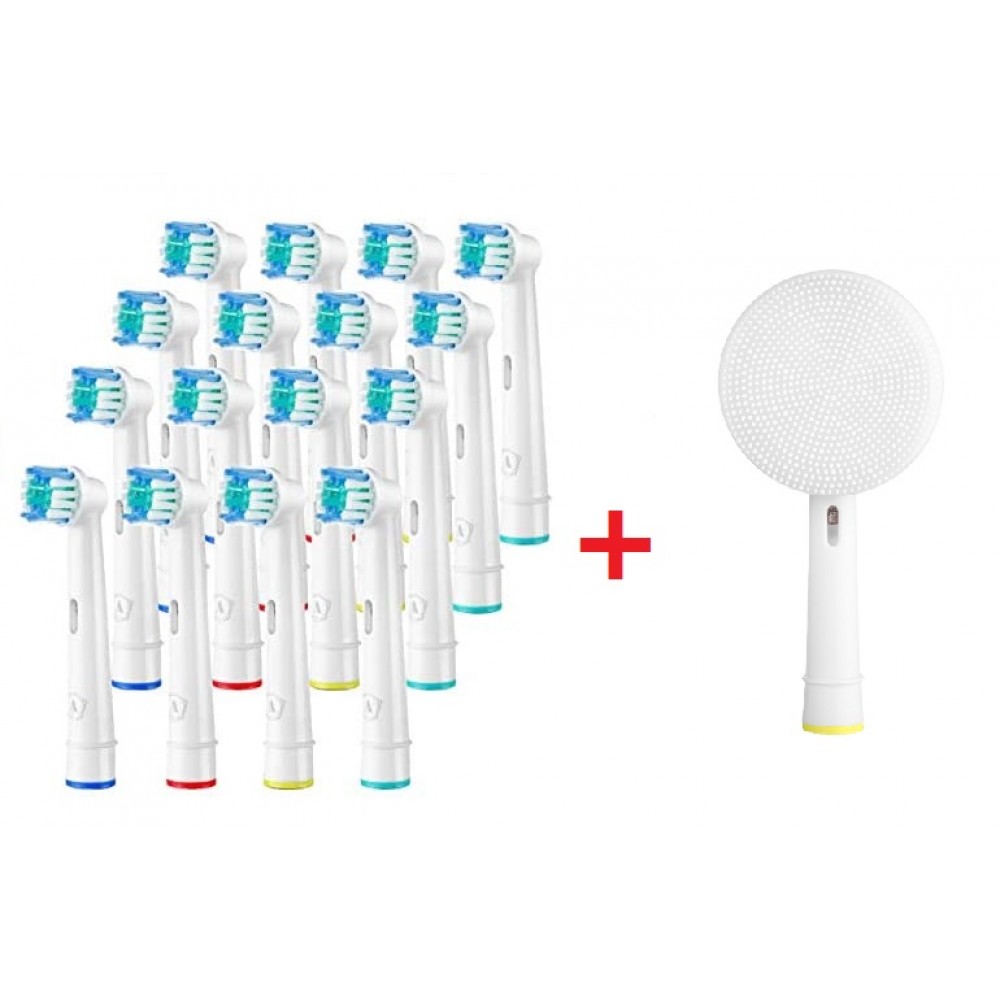 Συμβατά ανταλλακτικά για Oral B 16τεμ μαζί με Βουρτσάκι Καθαρισμού Προσώπου (άσπρο)