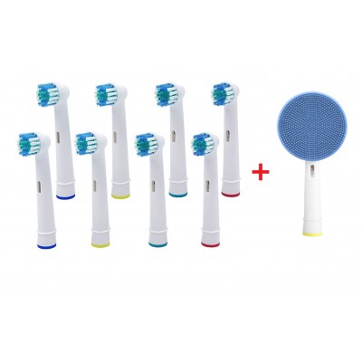 Συμβατά ανταλλακτικά για Oral B 8τεμ μαζί με Βουρτσάκι Καθαρισμού Προσώπου (Μπλέ)