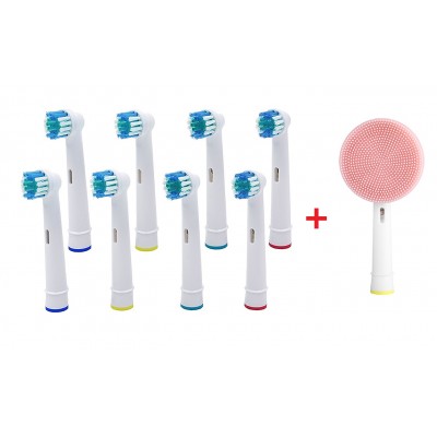 Συμβατά ανταλλακτικά για Oral B 8τεμ μαζί με Βουρτσάκι Καθαρισμού Προσώπου (Ρόζ)